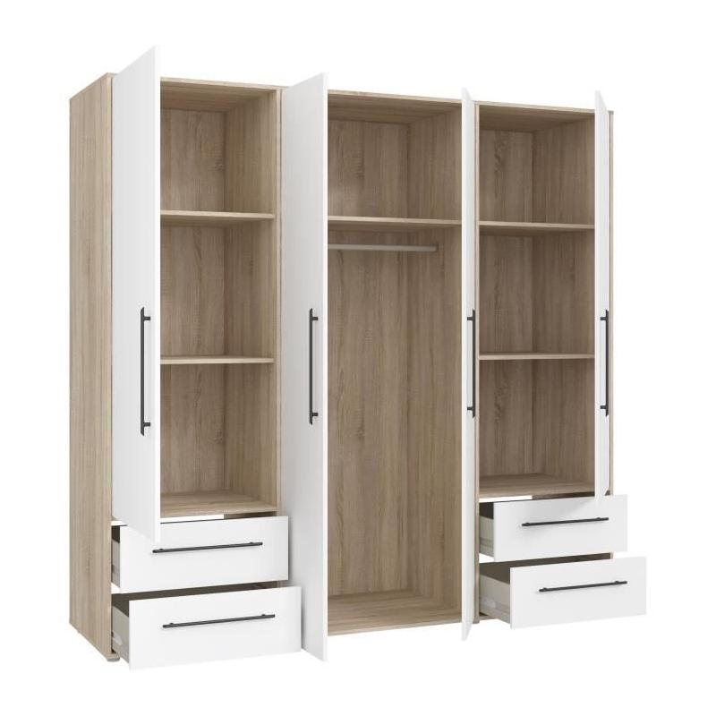 Armoire de chambre MOKKARIS - Chene Sonoma / Blanc mat - 4 portes