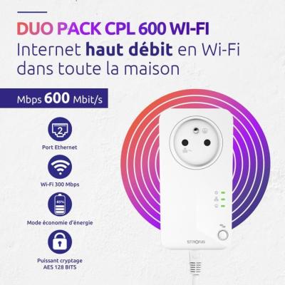 Kit CPL - STRONG - Powerline Wi-Fi 600 Duo - Module Wi-Fi et Point d'Accès 300 MB