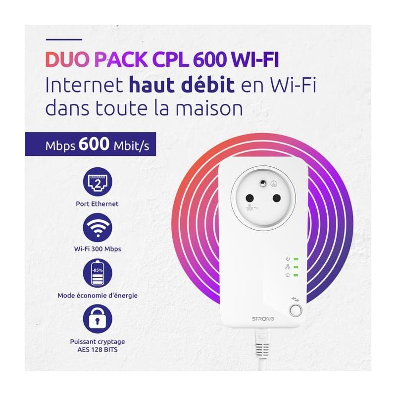 Kit CPL - STRONG - Powerline Wi-Fi 600 Duo - Module Wi-Fi et Point d'Accès 300 MB