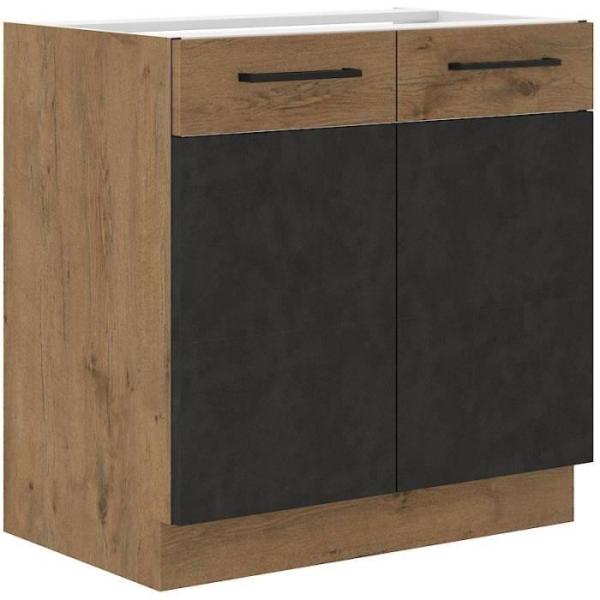 Meuble bas ROCK - Mélaminé - Chene Lancelot et gris matera - L 80 x H82 cm