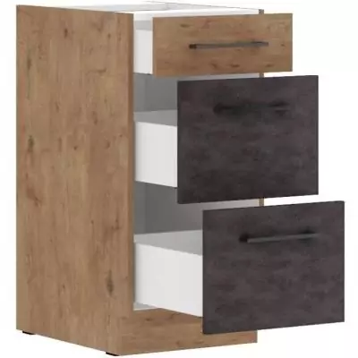 Meuble casserolier ROCK: design moderne en chêne et gris, 3 tiroirs