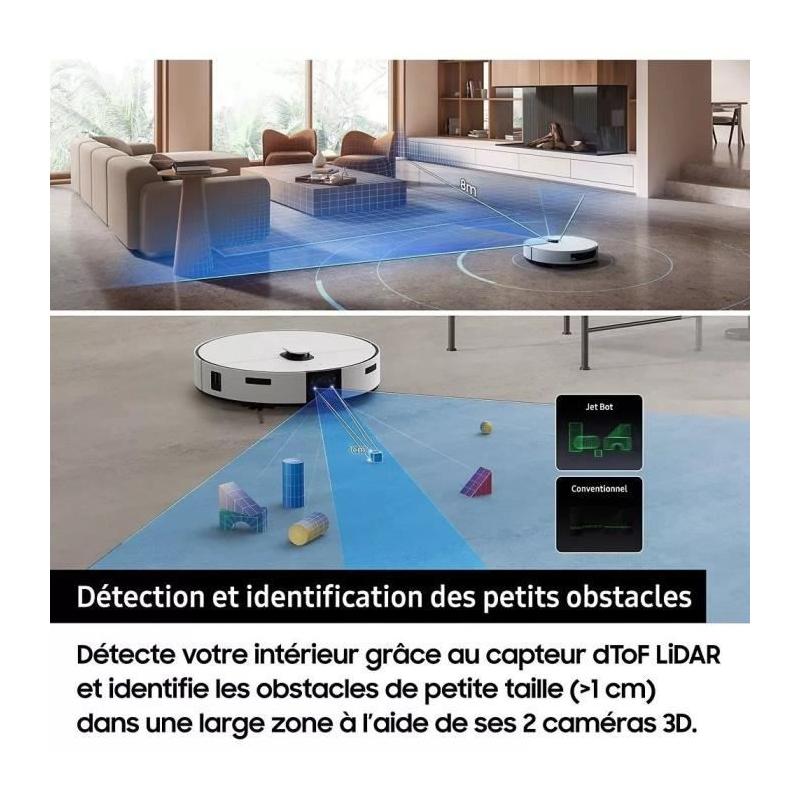Aspirateur Robot Laveur Samsung Jet Bot Combo AI VR7MD97A14G - Clean Station & Désinfection Vapeur - Reconnaissance Objets