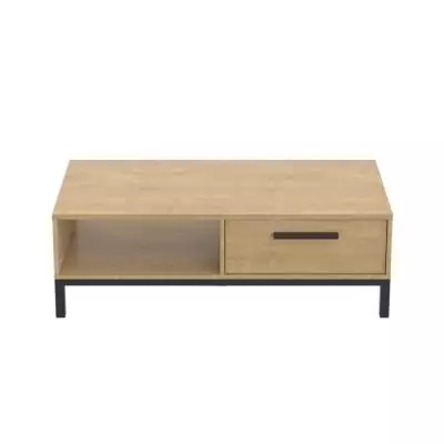 Table basse rectangulaire avec 1 tiroir et 1 niche - CRAFT - Chêne Hamilton / Noir