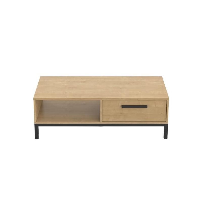 Table basse rectangulaire avec 1 tiroir et 1 niche - CRAFT - Chêne Hamilton / Noir