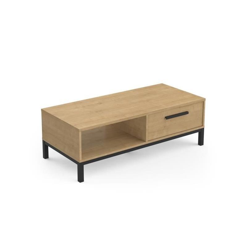 Table basse rectangulaire avec 1 tiroir et 1 niche - CRAFT - Chêne Hamilton / Noir