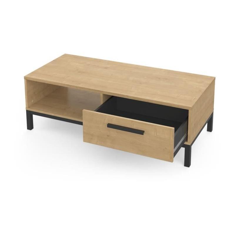 Table basse rectangulaire avec 1 tiroir et 1 niche - CRAFT - Chêne Hamilton / Noir