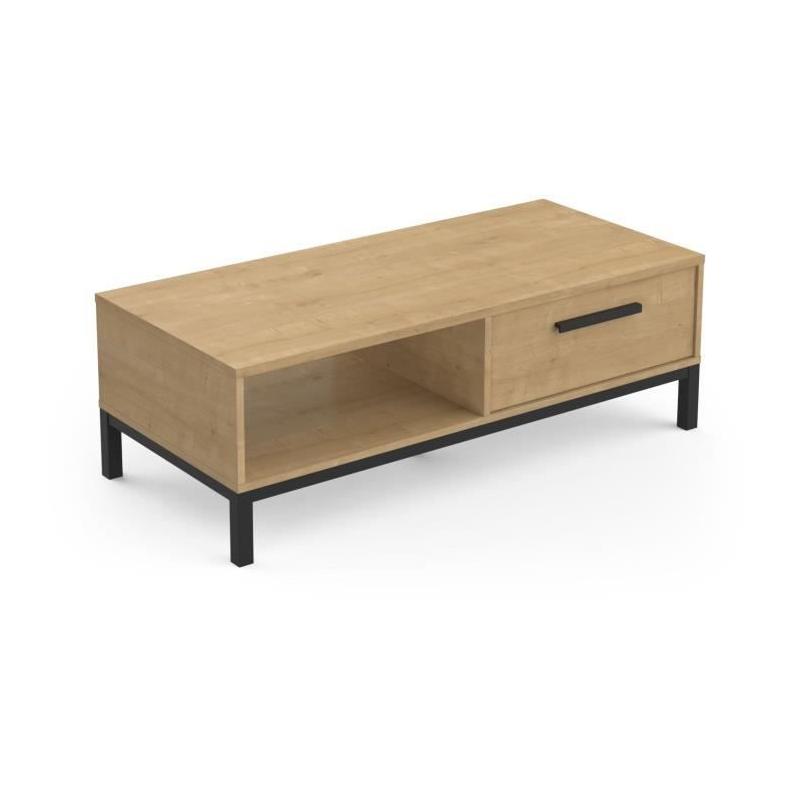 Table basse rectangulaire avec 1 tiroir et 1 niche - CRAFT - Chêne Hamilton / Noir