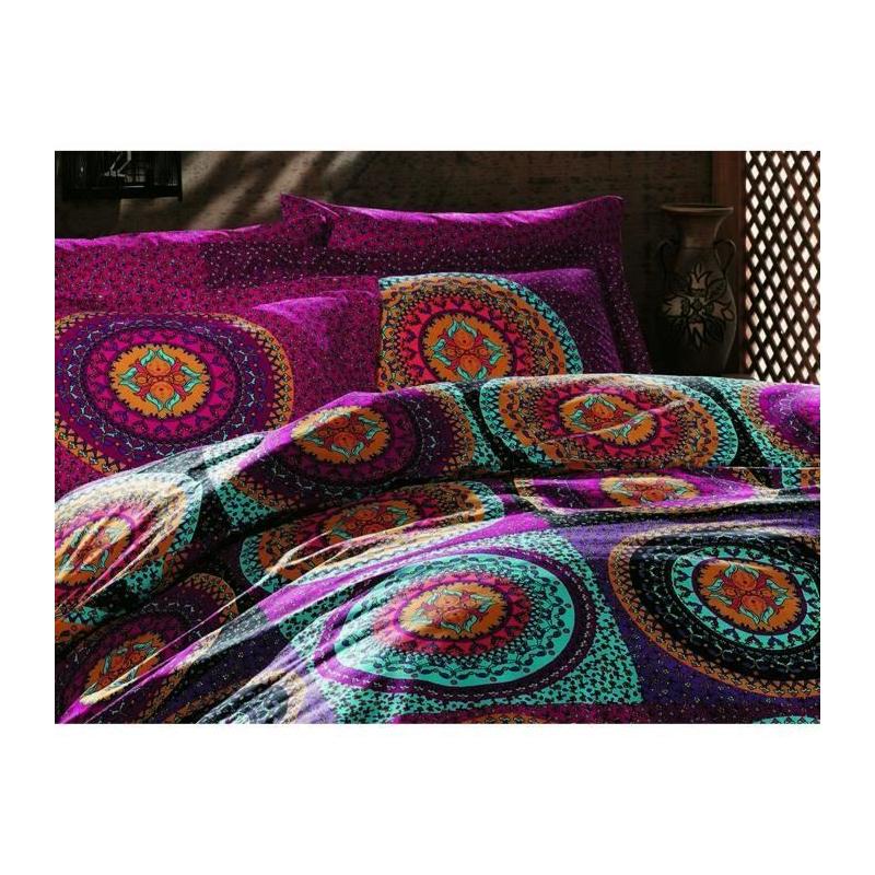 Parure de lit - 1 housse de couette 220 x 240 cm + 2 taies d'oreiller 60 x 60 cm - 100% coton renforcé - Fuchsia