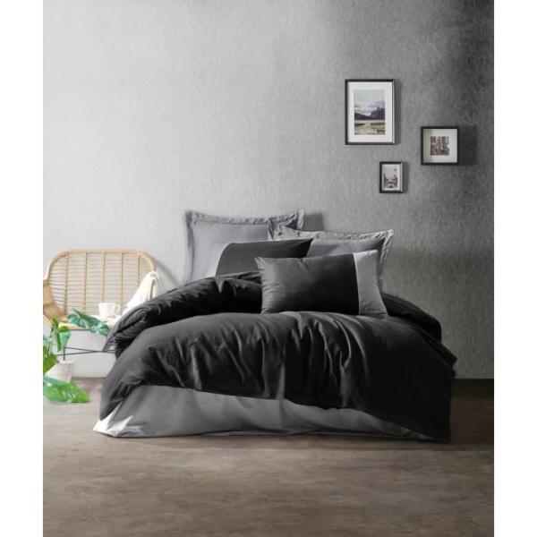 Parure de lit - 1 housse de couette 220 x 240 cm + 2 taies d'oreiller 60 x 60 cm - 100% coton renforcé - Noir