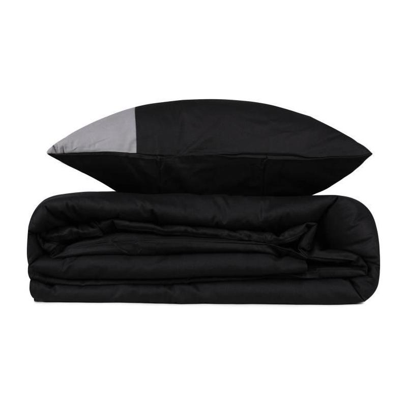 Parure de lit - 1 housse de couette 220 x 240 cm + 2 taies d'oreiller 60 x 60 cm - 100% coton renforcé - Noir