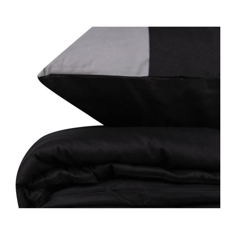 Parure de lit - 1 housse de couette 220 x 240 cm + 2 taies d'oreiller 60 x 60 cm - 100% coton renforcé - Noir
