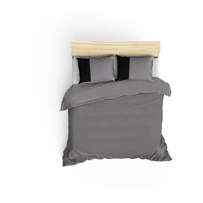 Parure de lit - 1 housse de couette 220 x 240 cm + 2 taies d'oreiller 60 x 60 cm - 100% coton renforcé - Gris