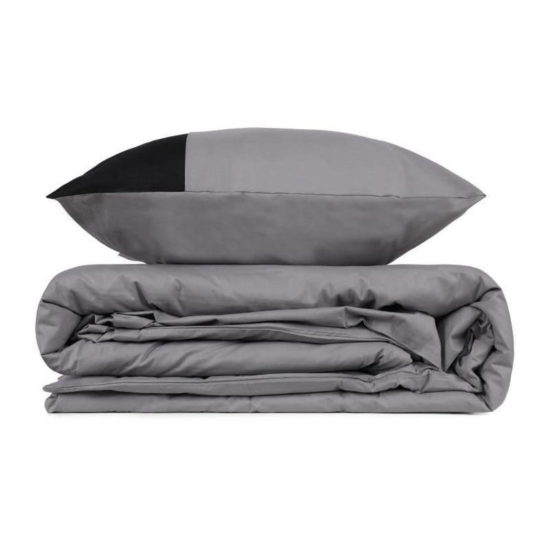 Parure de lit - 1 housse de couette 220 x 240 cm + 2 taies d'oreiller 60 x 60 cm - 100% coton renforcé - Gris
