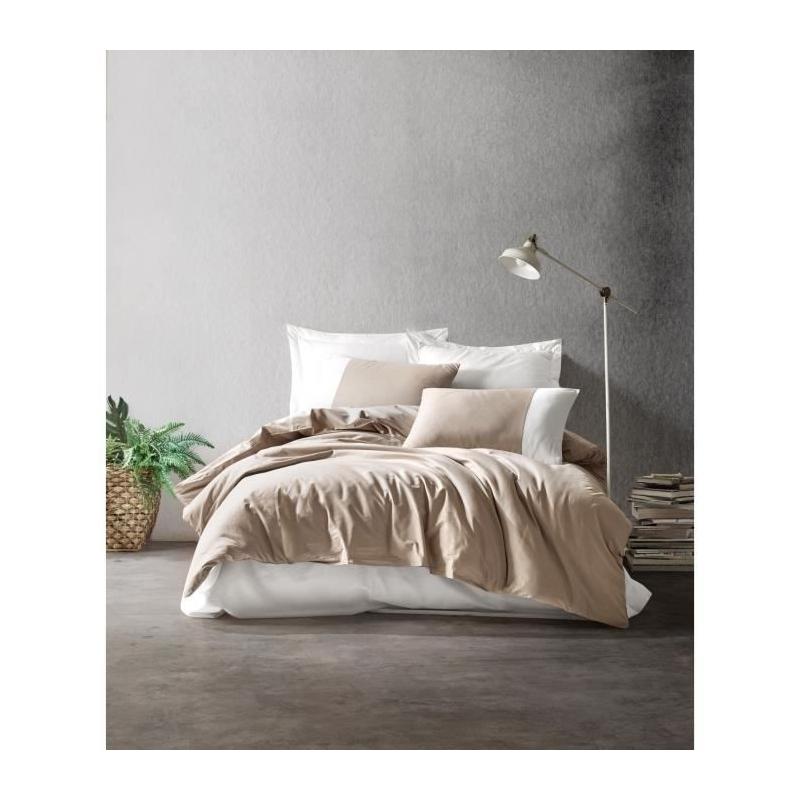 Parure de lit - 1 housse de couette 220 x 240 cm + 2 taies d'oreiller 60 x 60 cm - 100% coton renforcé - Vison