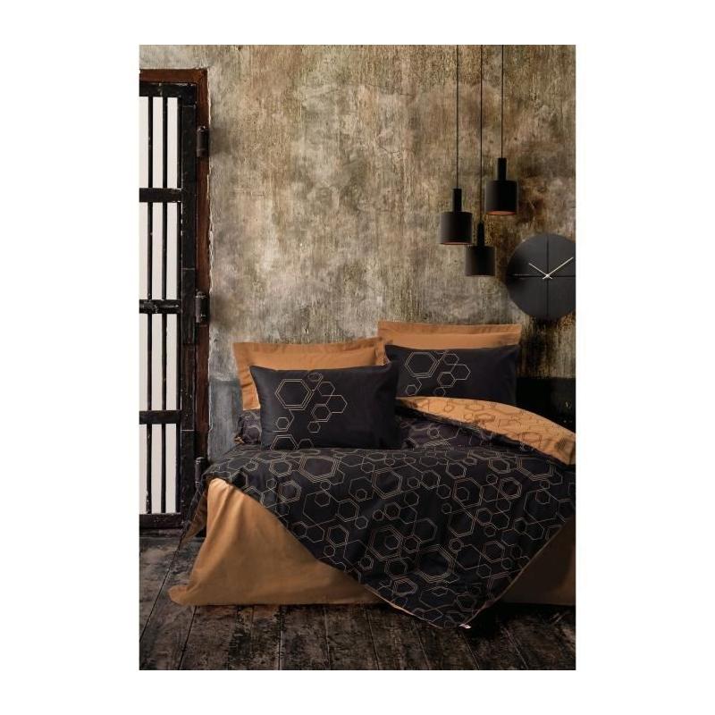 Parure de lit - 1 housse de couette 220 x 240 cm + 2 taies d'oreiller 60 x 60 cm - 100% coton renforcé - Cuivre