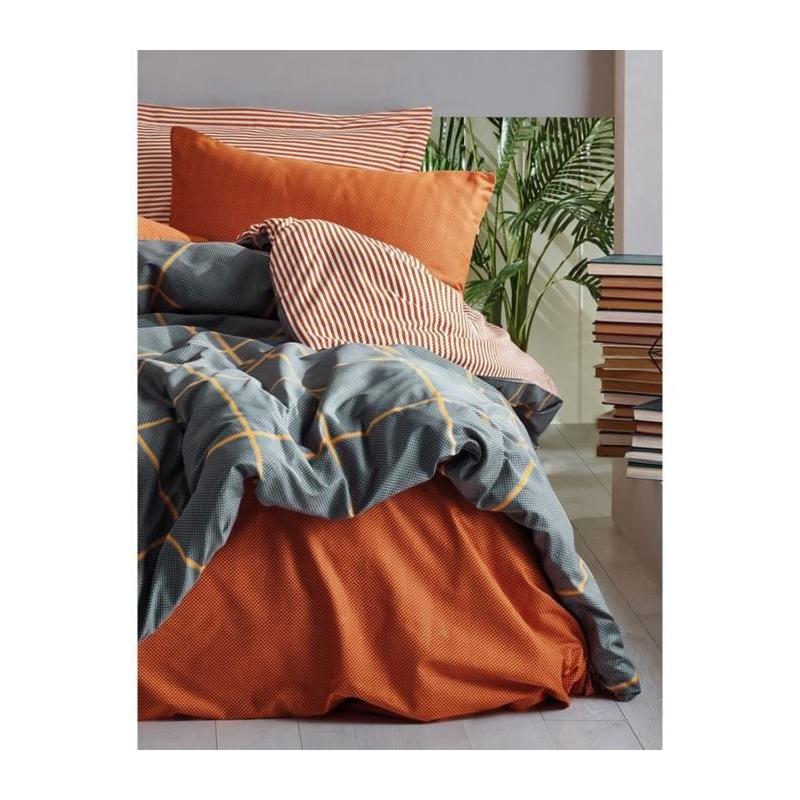 Parure de lit - 1 housse de couette 220 x 240 cm + 2 taies d'oreiller 60 x 60 cm - 100% coton renforcé - Cannelle