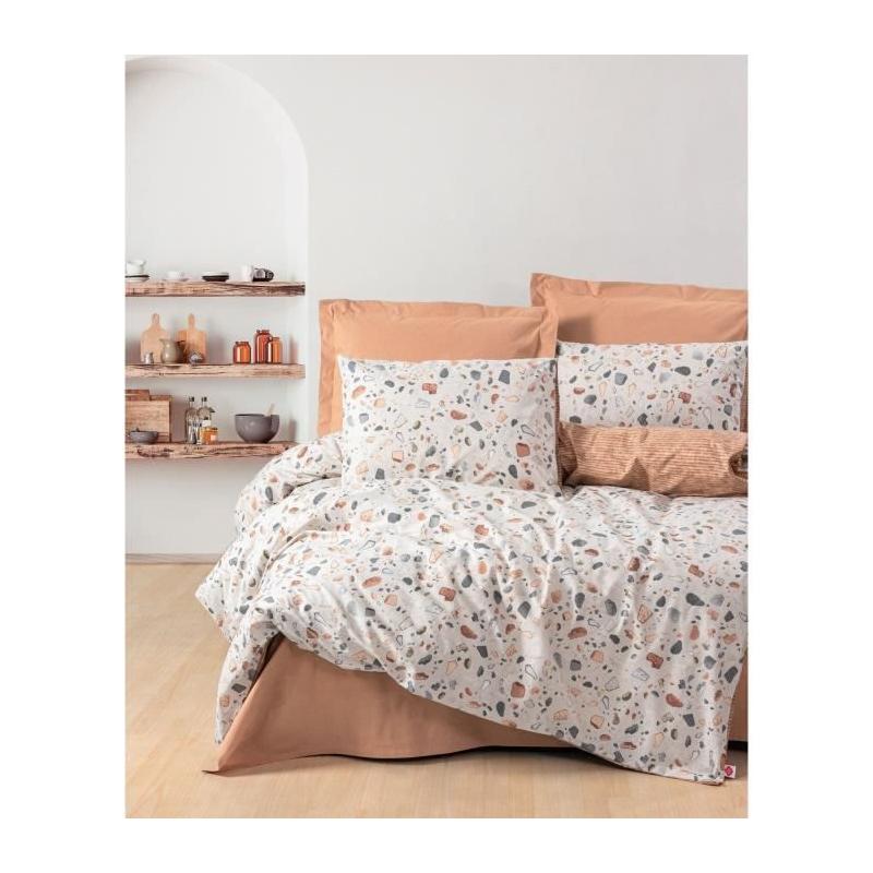 Parure de lit - 1 housse de couette 220 x 240 cm + 2 taies d'oreiller 60 x 60 cm - 100% coton renforcé - Caramel