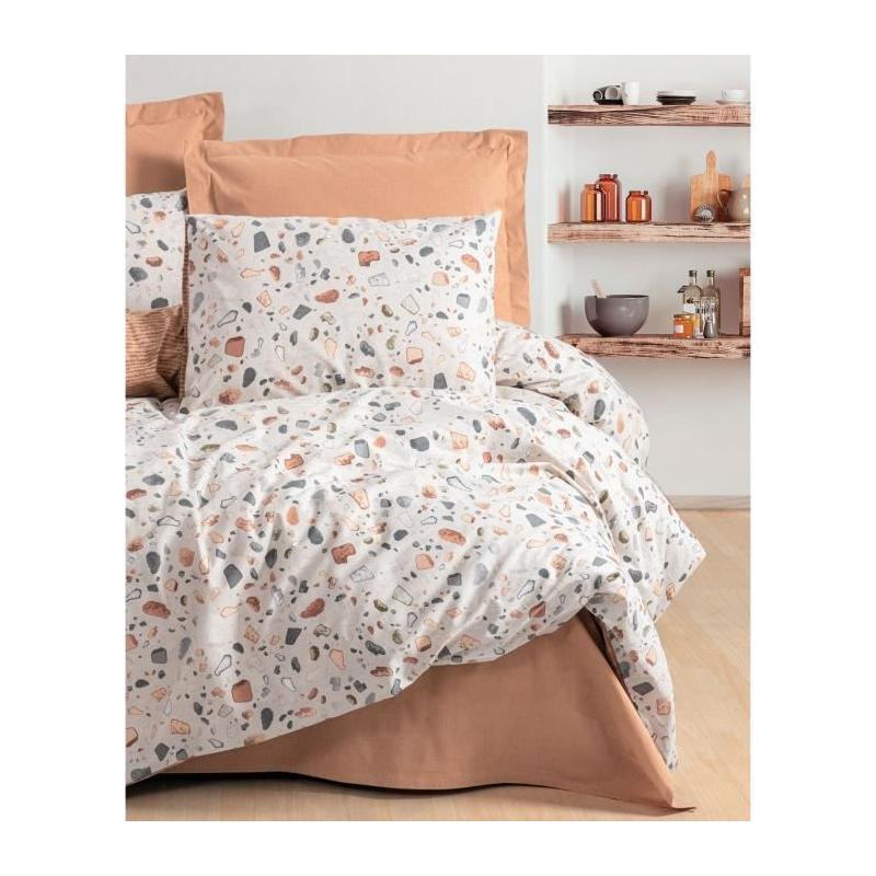 Parure de lit - 1 housse de couette 220 x 240 cm + 2 taies d'oreiller 60 x 60 cm - 100% coton renforcé - Caramel