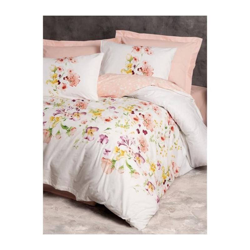 Parure de lit - 1 housse de couette 220 x 240 cm + 2 taies d'oreiller 60 x 60 cm - 100% coton renforcé - Blanc