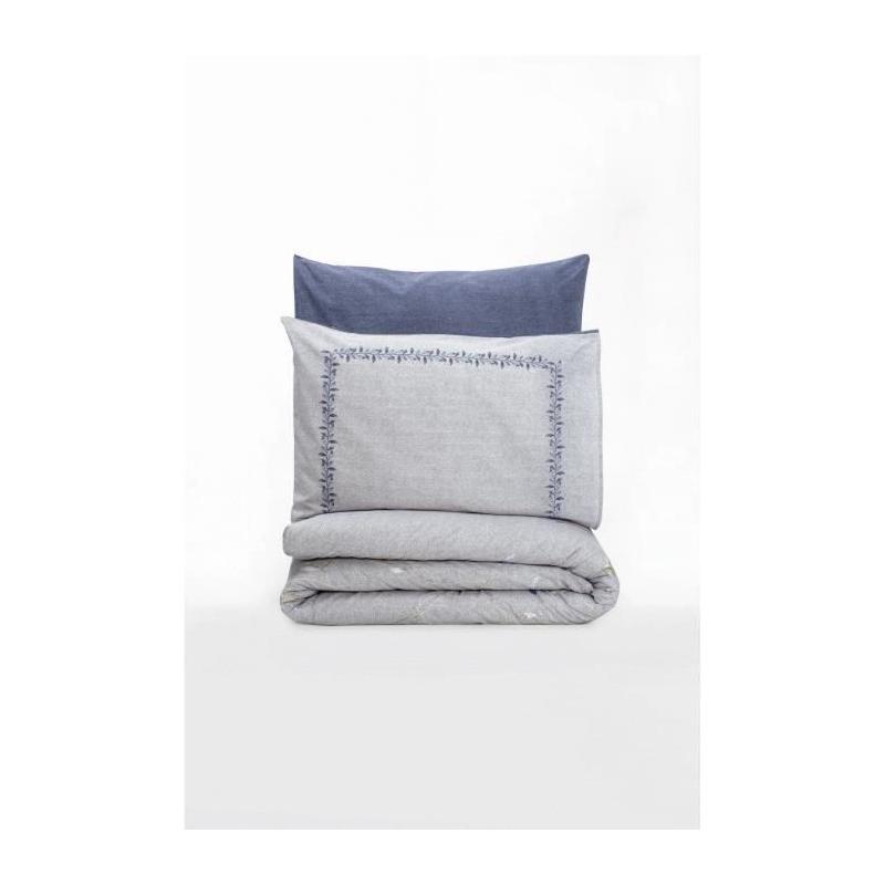 Parure de lit - 1 housse de couette 220 x 240 cm + 2 taies d'oreiller 60 x 60 cm - 100% coton renforcé - Bleu