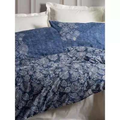 Parure de lit 100% coton renforcé - Bleu - 1 housse de couette + 2 taies - 220x240cm