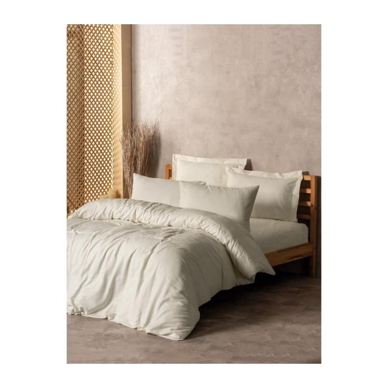 Parure de lit Crème 100% coton renforcé - 220x240cm + 2 taies - PARURE DE COUETTE