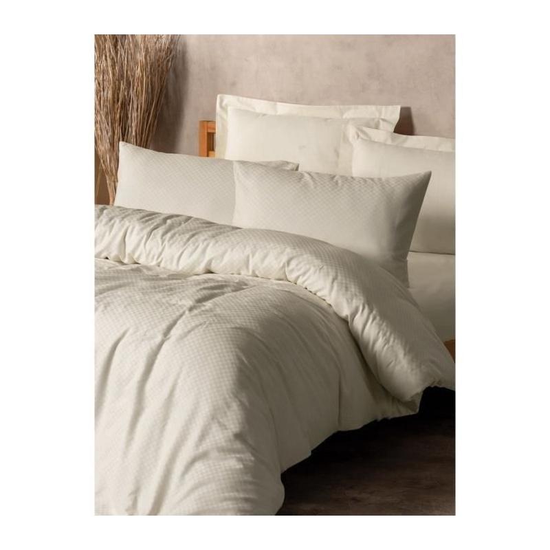 Parure de lit Crème 100% coton renforcé - 220x240cm + 2 taies - PARURE DE COUETTE