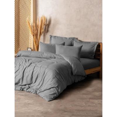 Parure de lit 100% coton renforcé - Gris, 1 housse + 2 taies