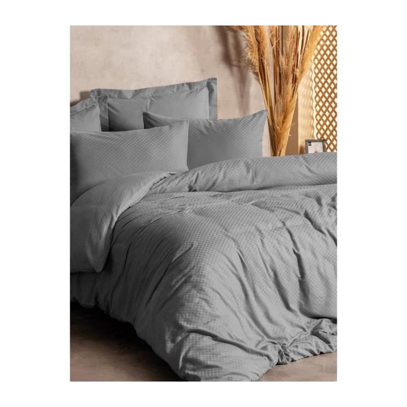 Parure de lit 100% coton renforcé - Gris, 1 housse + 2 taies