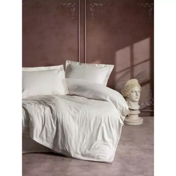 Parure de lit - 1 housse de couette 220 x 240 cm + 2 taies d'oreiller 60 x 60 cm - Satiné 100% coton - Écru