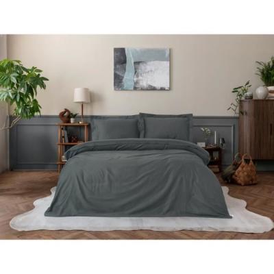 Parure de lit satinée 100% coton - Anthracite