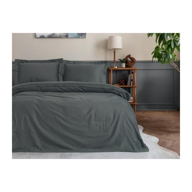 Parure de lit satinée 100% coton - Anthracite