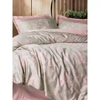 Parure de lit 220x240 cm - Satiné 100% coton - Poudre