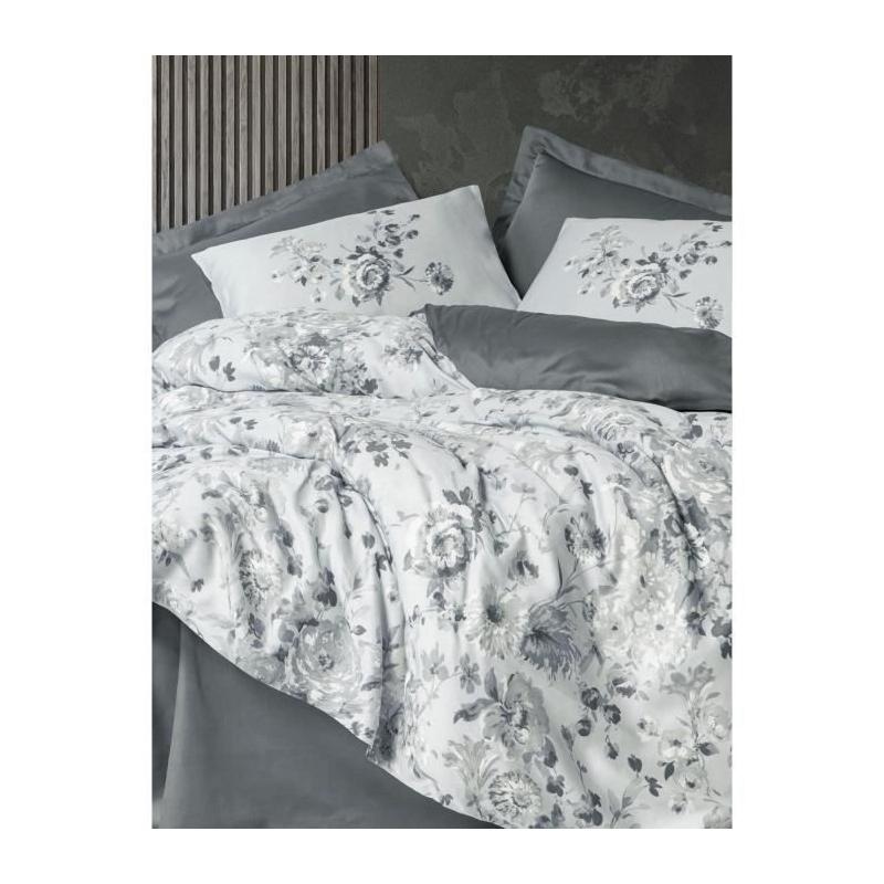 Parure de lit satinée 100% coton - Gris