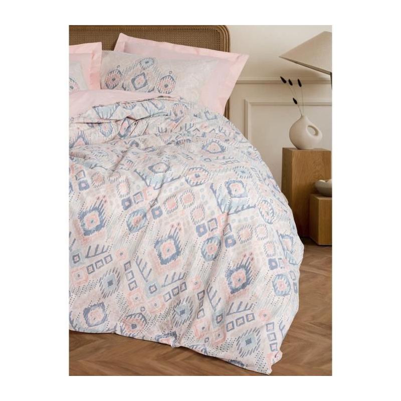 Parure de lit 220x240 cm + 2 taies 60x60 - 100% coton renforcé - Saumon