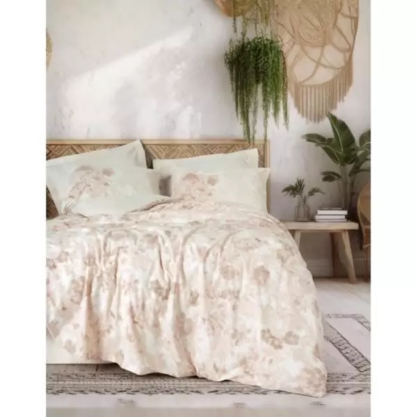 Parure de lit - 1 housse de couette 220 x 240 cm + 2 taies d'oreiller 60 x 60 cm - 100% coton renforcé - Beige