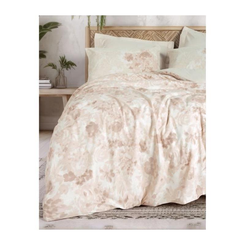 Parure de lit coton renforcé - Beige 220x240cm + 2 taies 60x60cm