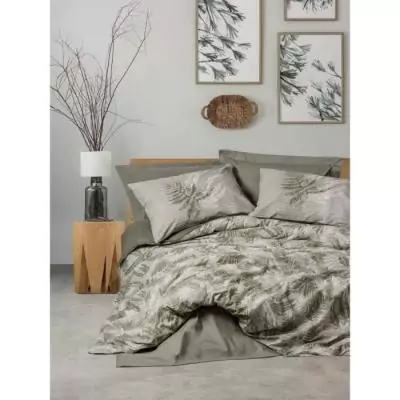 Parure de lit 220x240cm + 2 taies 60x60cm - Coton renforcé - Kaki