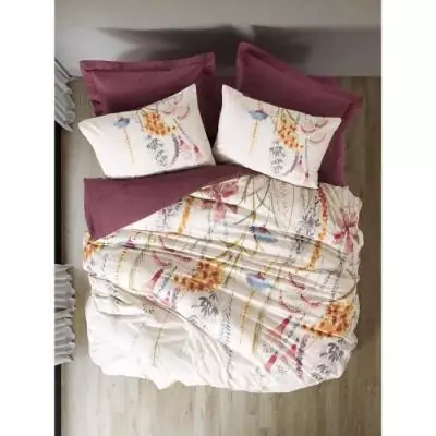 Parure de lit Rouge 100% coton renforcé - 1 housse de couette 220x240cm + 2 taies d'oreiller 60x60cm