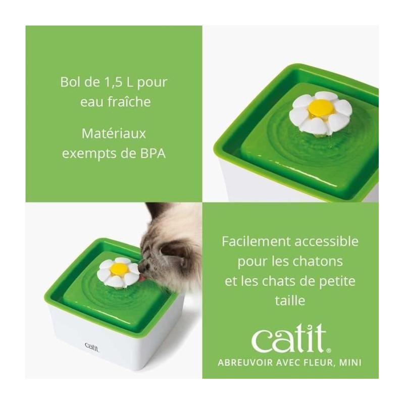 Fontaine a eau pour chat a fleur mini - CATIT - Flower mini - 1,5L - Accessible chatons et chats de petite taille - Vert