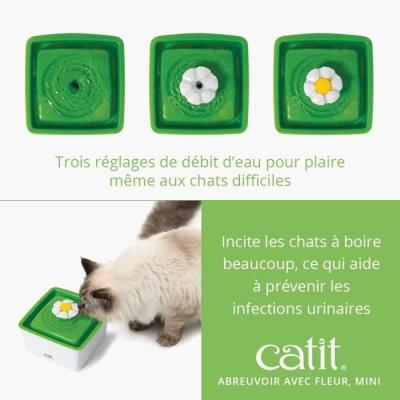 Fontaine a eau pour chat a fleur mini - CATIT - Flower mini - 1,5L - Accessible chatons et chats de petite taille - Vert