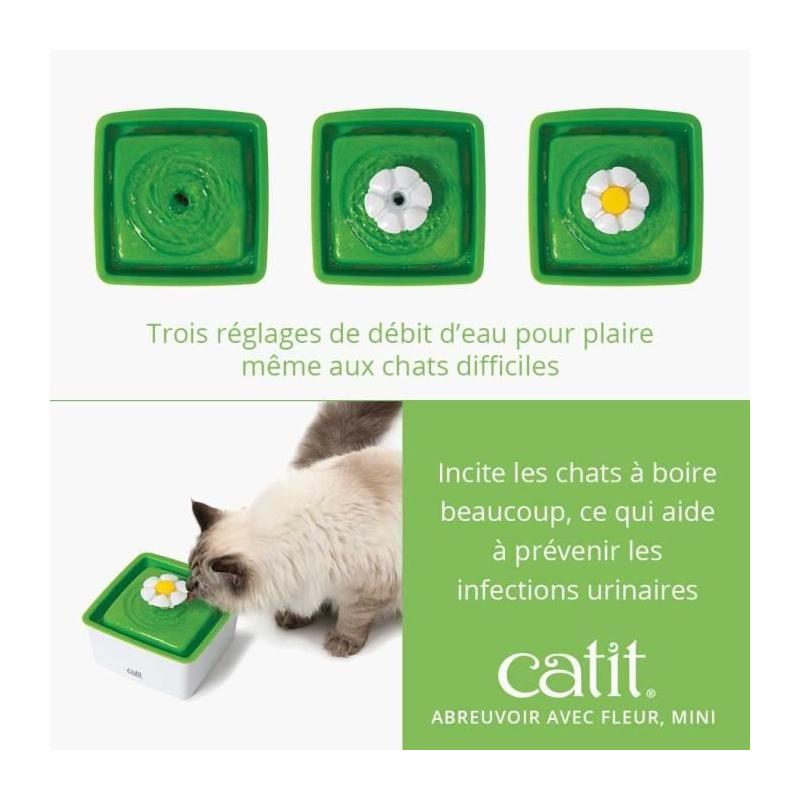 Fontaine a eau pour chat a fleur mini - CATIT - Flower mini - 1,5L - Accessible chatons et chats de petite taille - Vert