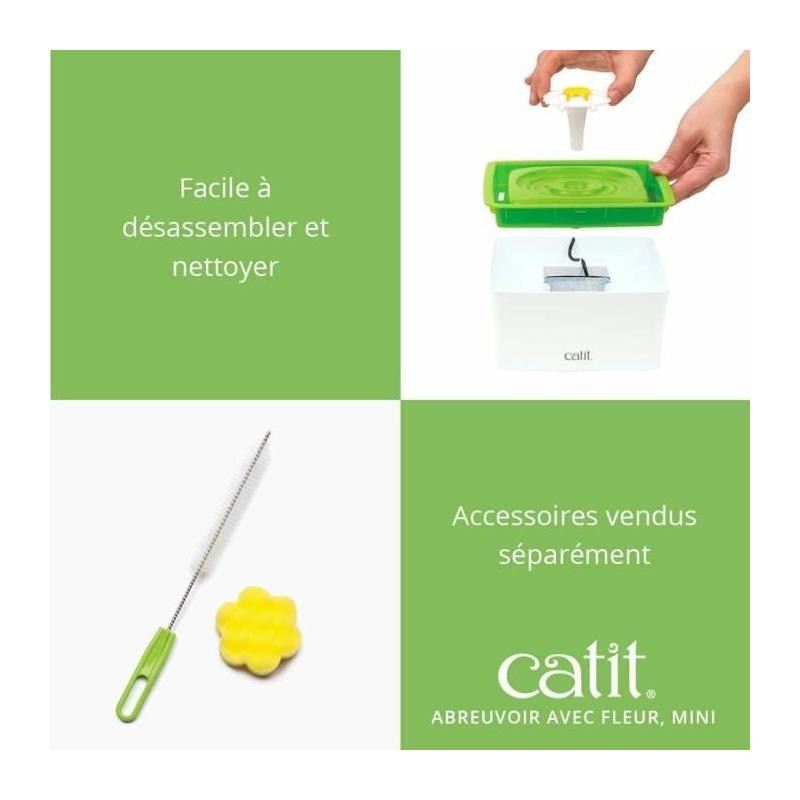 Fontaine a eau pour chat a fleur mini - CATIT - Flower mini - 1,5L - Accessible chatons et chats de petite taille - Vert