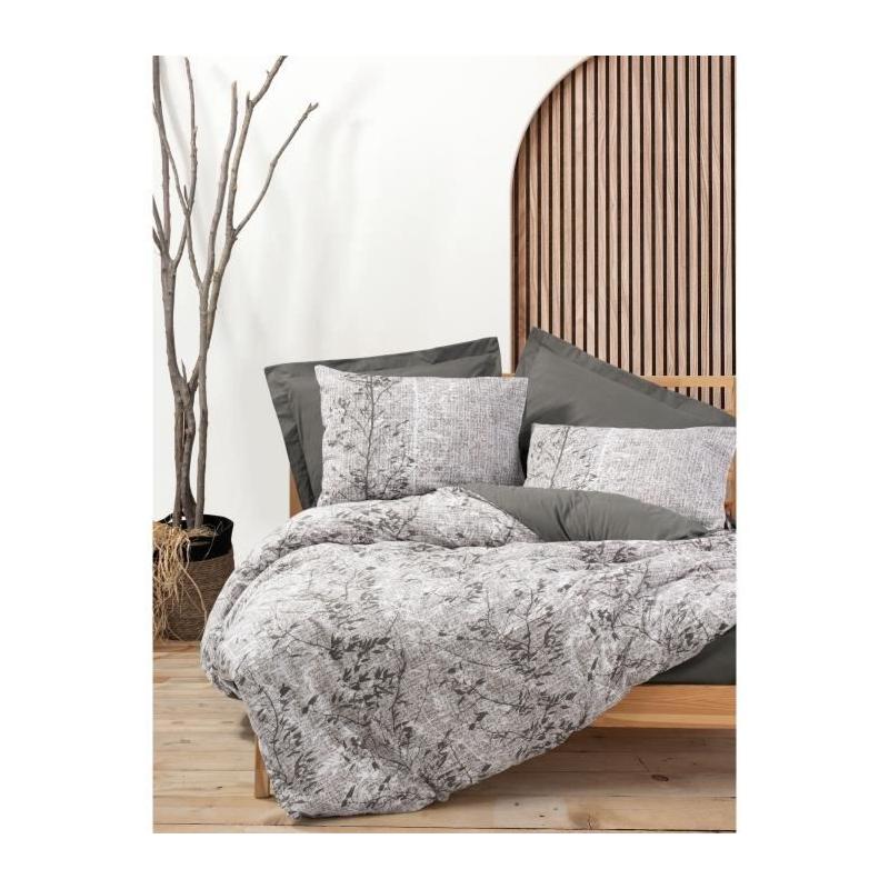 Parure de lit 220x240 cm + 2 taies 60x60 cm - Coton renforcé - Brun