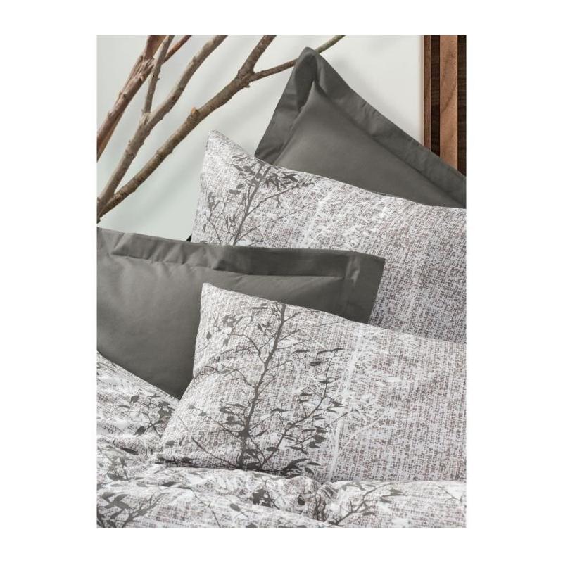 Parure de lit 220x240 cm + 2 taies 60x60 cm - Coton renforcé - Brun