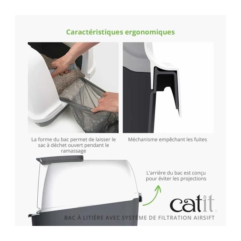 Maison de toilette Bac a litiere pour chat - CATIT - Airsift Jumbo - Systeme de filtration intégré - L. 57 x l. 50 x H. 46,5 c