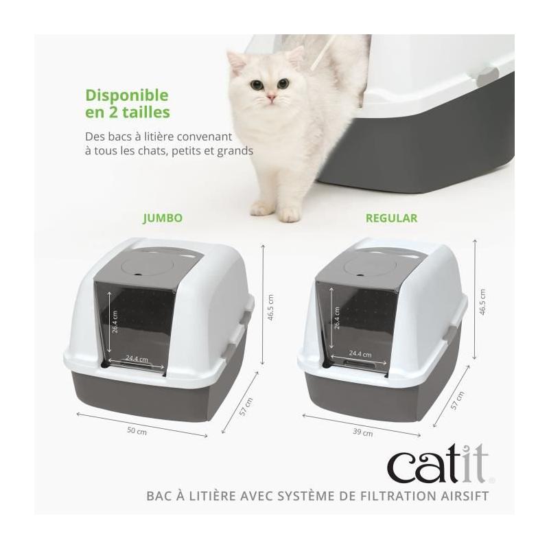 Maison de toilette Bac a litiere pour chat - CATIT - Airsift Jumbo - Systeme de filtration intégré - L. 57 x l. 50 x H. 46,5 c