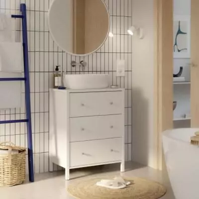 Meuble sous lavabo blanc avec 3 tiroirs - Organisation optimale