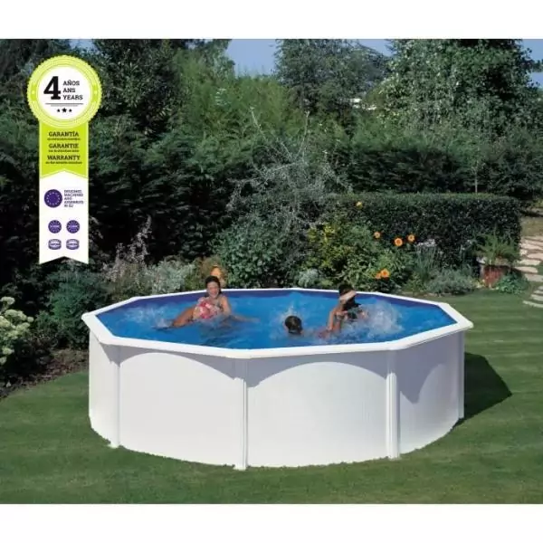 GRE - Kit Piscine hors sol acier ronde blanche Ø480 x 132 cm (Livrée avec filtre a sable et échelle)