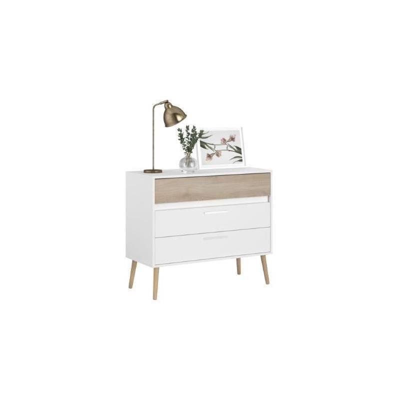 Commode - AALBORG - 3 tiroirs - Blanc - Style scandinave - 90,8 x 40 x 77,5 - PARISOT